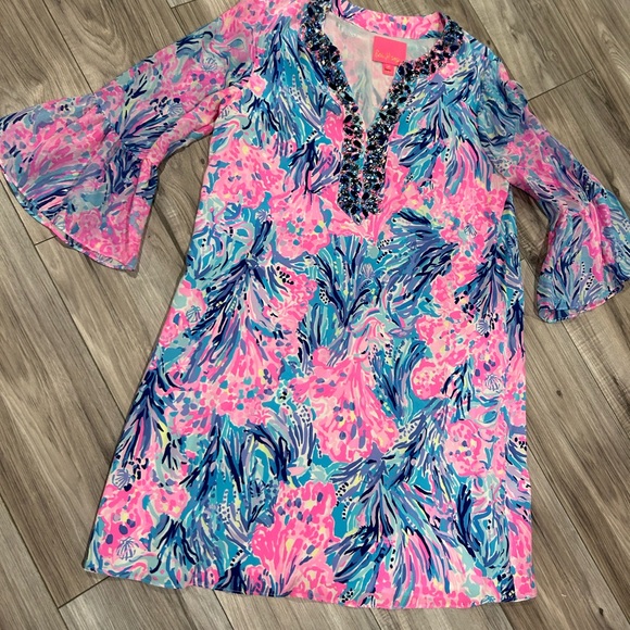 NWOT Lilly Pulitzer silk elenora periwinkle purple fan sea pants dress - Picture 3 of 7